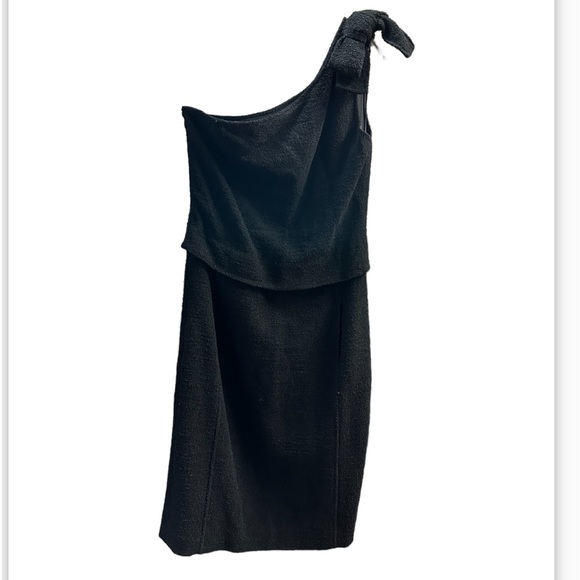 Oscar de la Renta One Shoulder Black dress with Bow and Pockets Size 6 - Picture 2 of 7